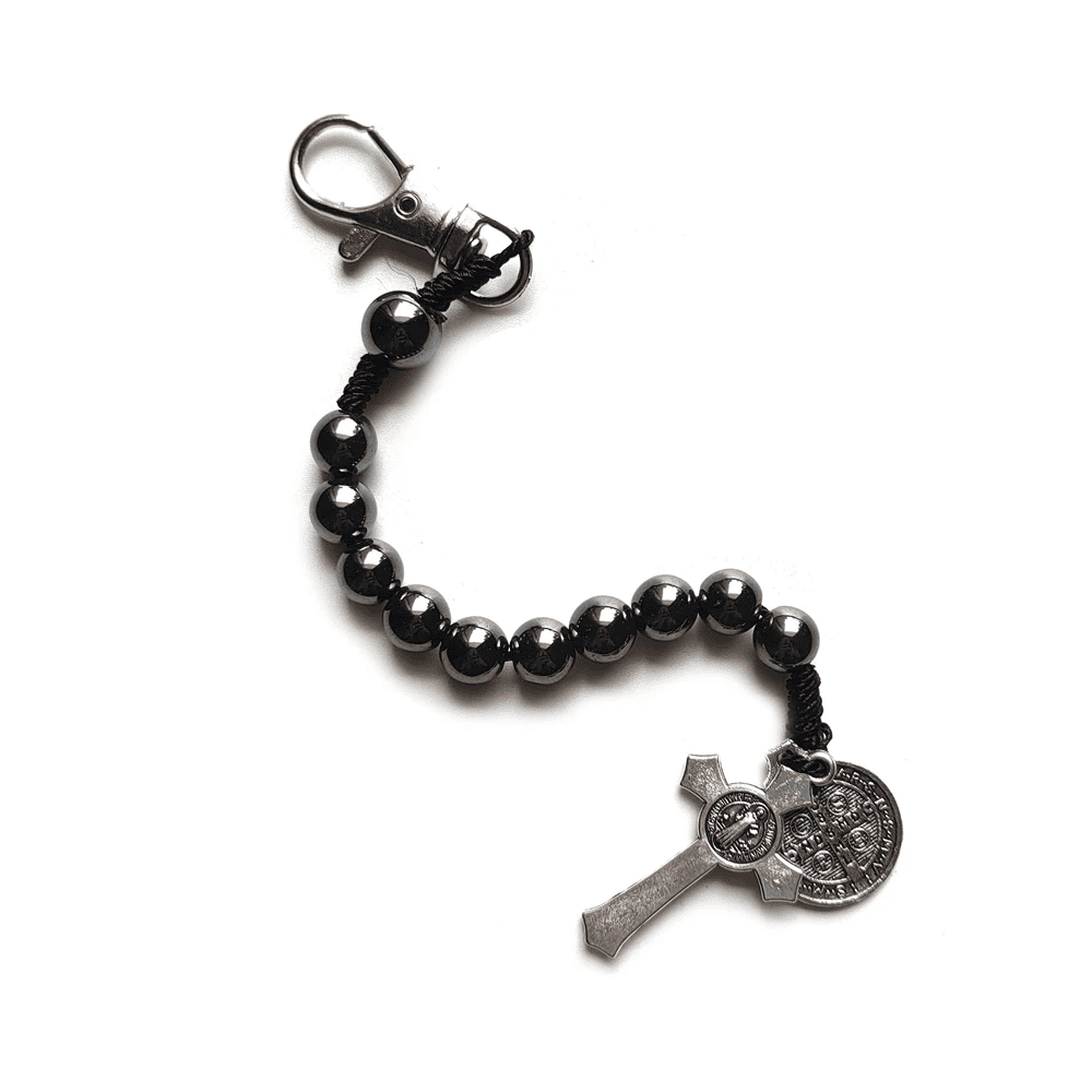 Mini Rosario Protector San Benito Hematita